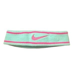 Nike Swoosh Headband Mint Green Pink Striped Terry Cloth Athletic Sweatband